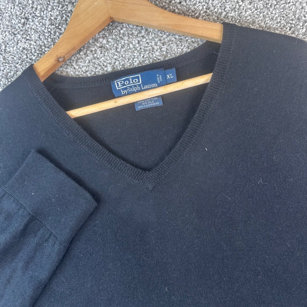 Polo Ralph Lauren Sweater Mens XL Cotton Silk Cashmere V-Neck Pullover Office